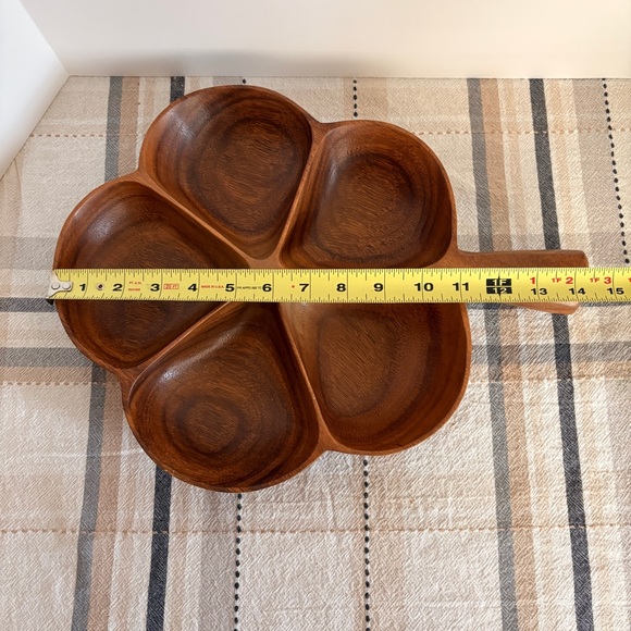 Mid Century Modern Monkey Pod Wood Divided Clover Tray Masini Handcrafted Tiki - Picture 9 of 11